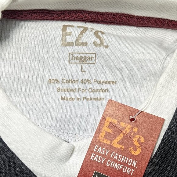 EZ'S HAGGAR Multi Color Stripe Rib Knit V-Neck Long Sleeve Shirt Gray Large - Picture 2 of 14